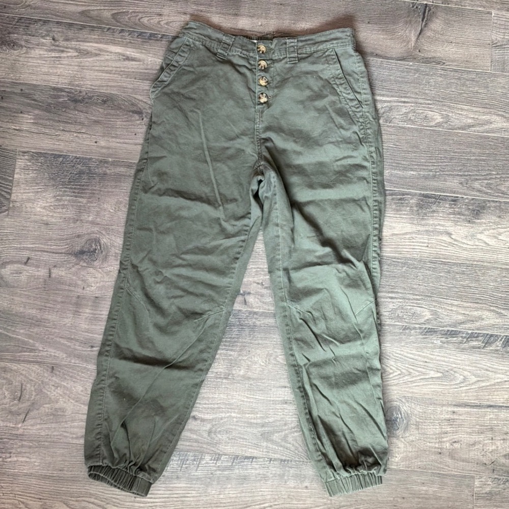 Vanilla Star Olive Green Utility Jogger Pants High Rise Button Fly Womens